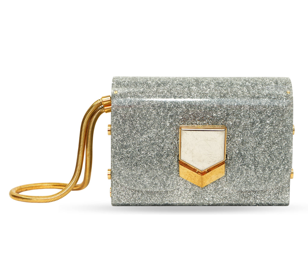 Silver Glitter Lockett Minaudière Clutch