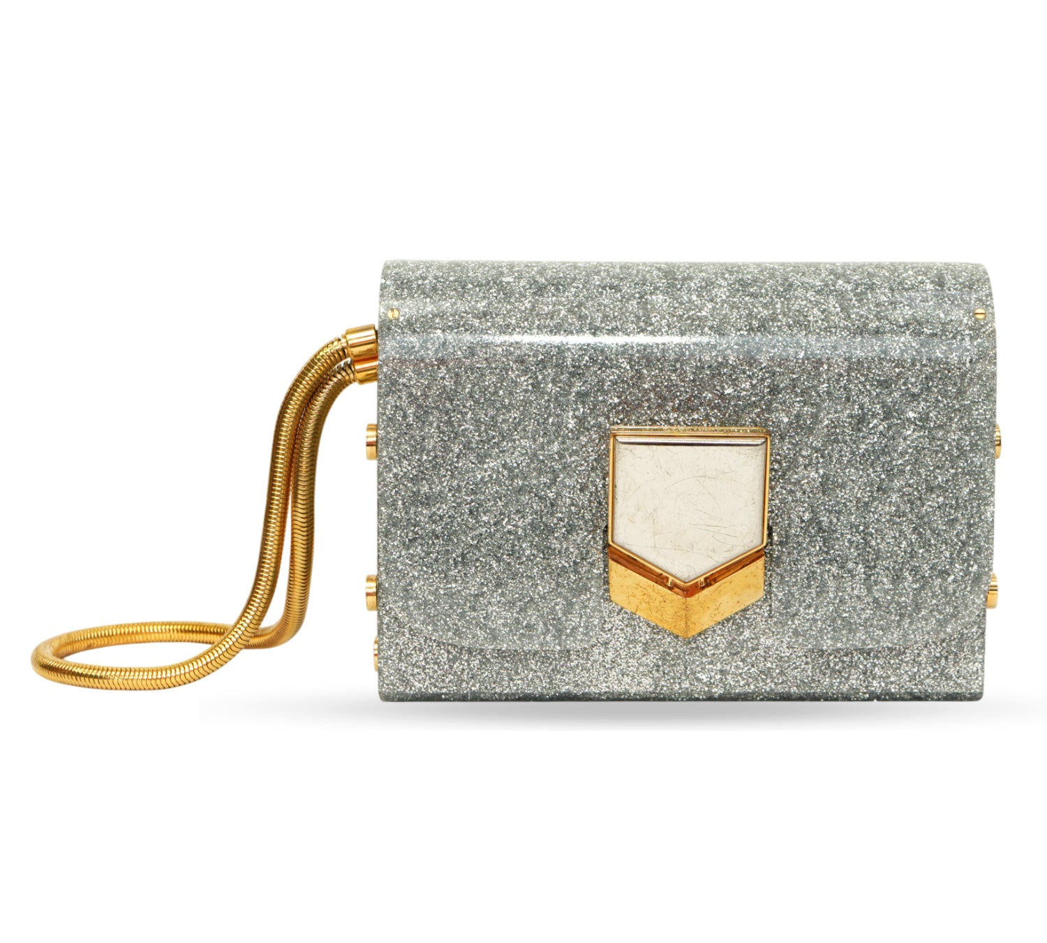 Silver Glitter Lockett Minaudière Clutch