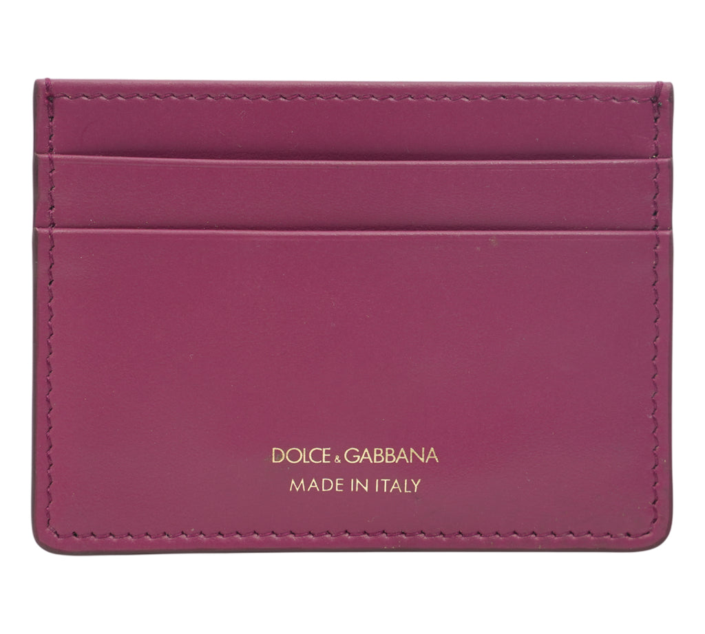 Plum Purple Smooth Calfskin Logo Stamp Card Holder