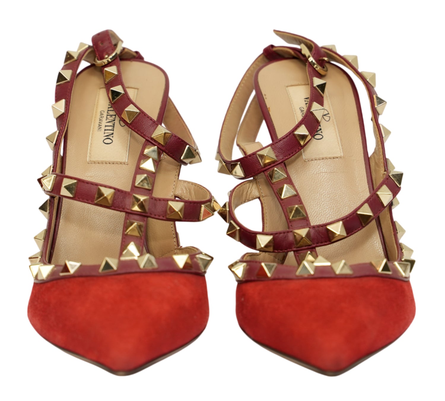 Deep Ruby Garavani Rockstud Suede Cage Pumps Size 37.5 - Eur