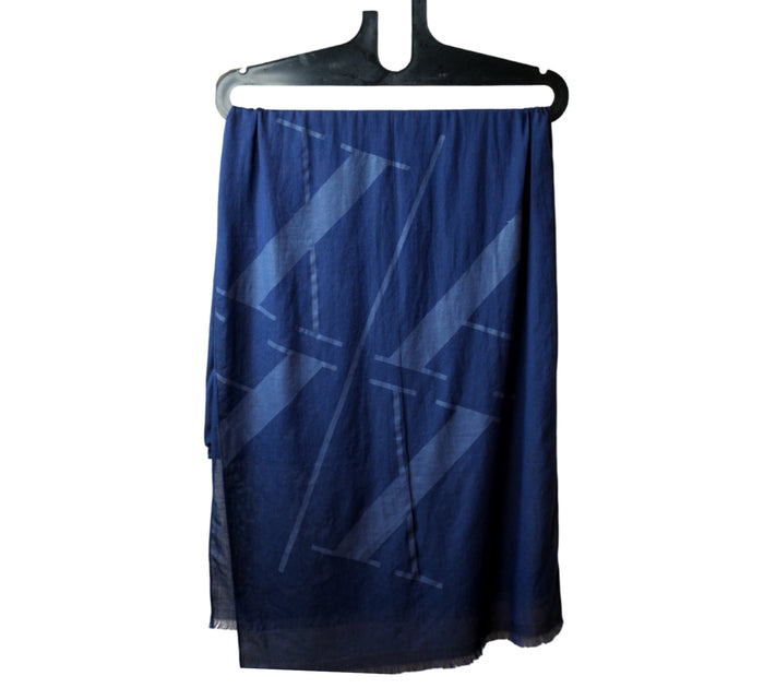 Blue Jacquard Stole With Contrast Logo