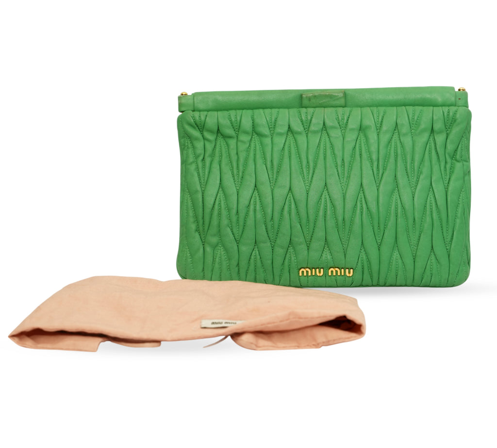 Green Matelassé Nappa Leather Frame Clutch Bag
