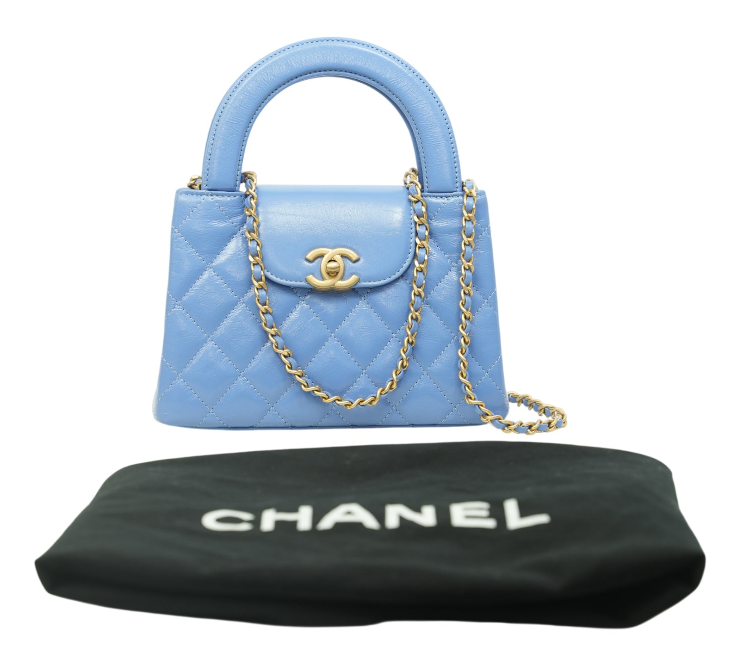 Blue Quilted Calfskin Leather Nano Kelly Shopper Bag