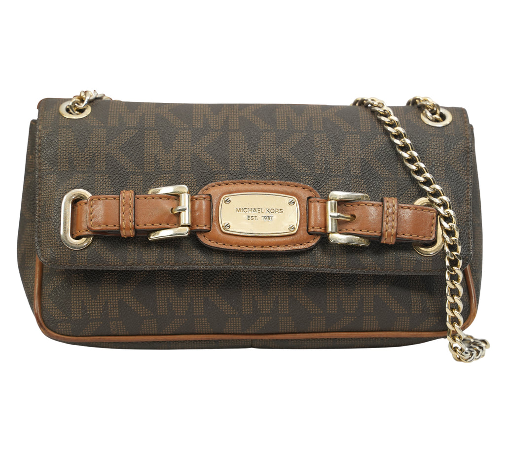 Brown Signature Canvas Hamilton Flap Shoulder Bag