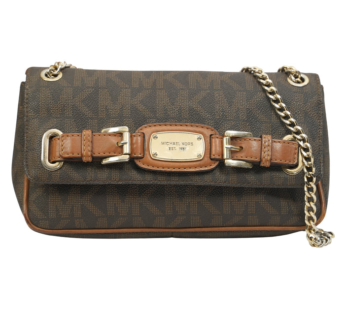 Brown Signature Canvas Hamilton Flap Shoulder Bag