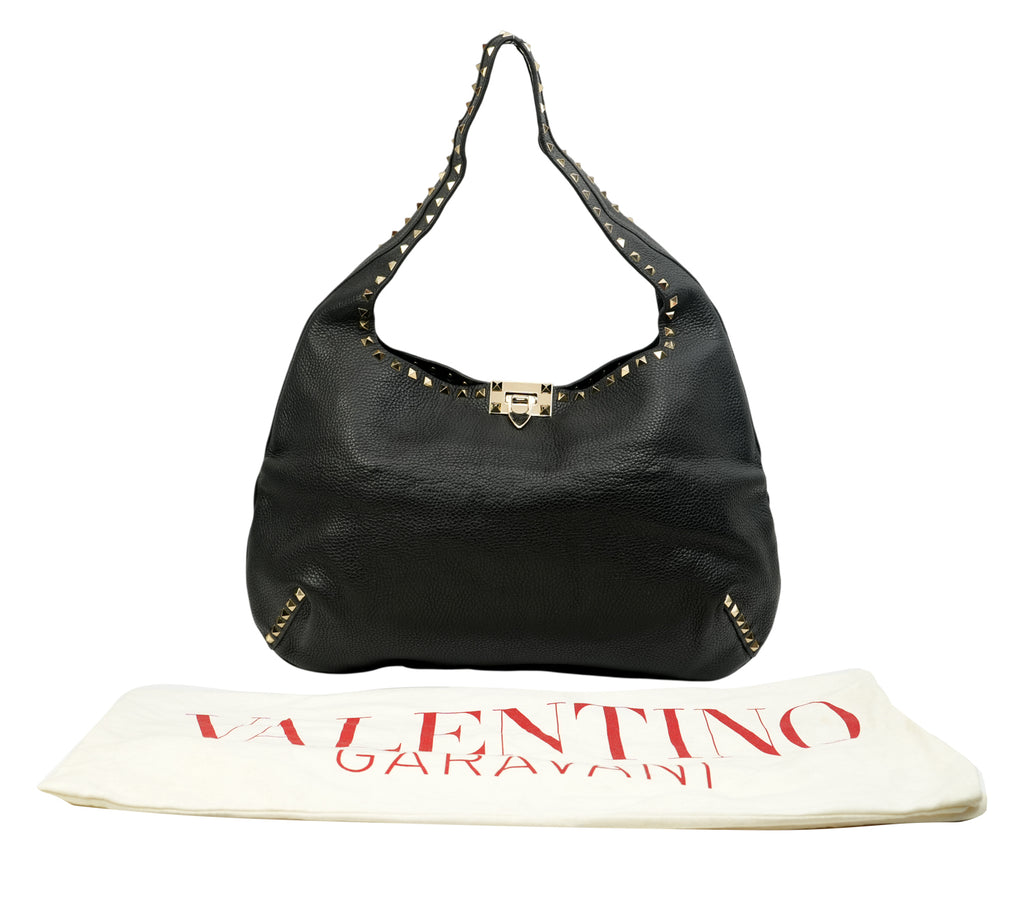 Garavani Rockstud Flip-Lock Grainy Leather Hobo Bag