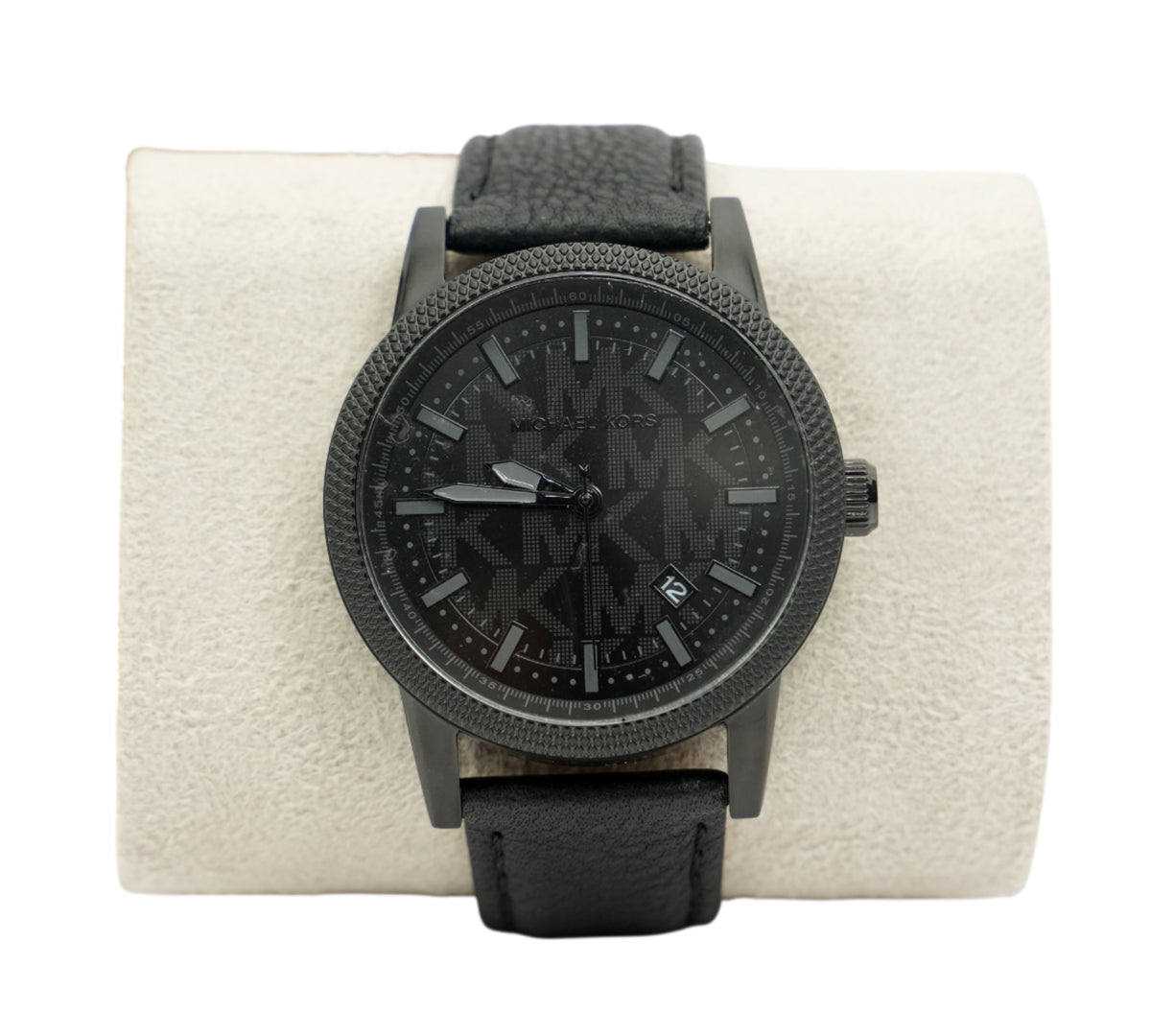 Michael Kors Oversized Hutton Black-Tone and Leather Watch