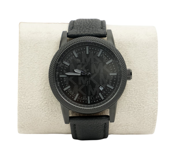 Oversized Hutton Black-Tone and Leather Watch