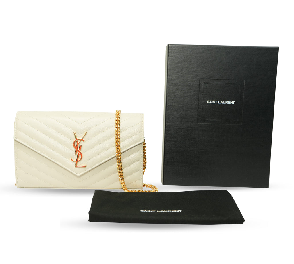 Cream Soft Cassandre Envelope Chain Wallet
