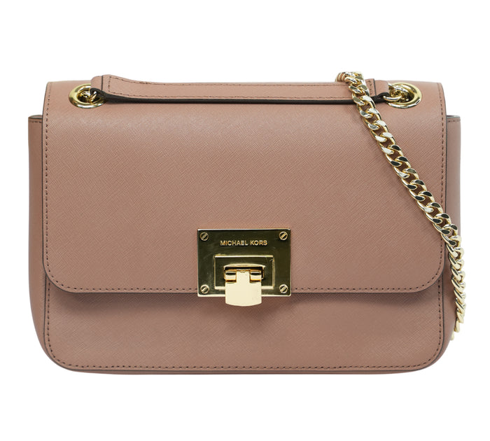Dusty Rose Tina Medium Saffiano Leather Shoulder Flap Bag