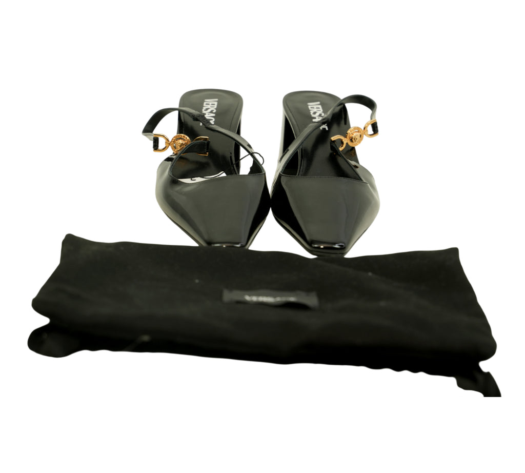 Black Medusa '95 Patent Leather Slingback Pump Size 40 - Eur