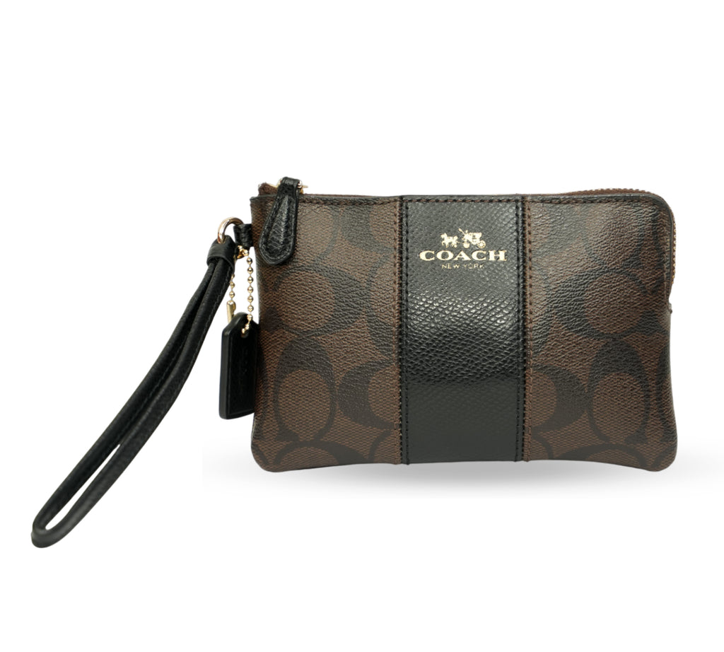 Walnut/Black Signature Canvas Corner Zip Wristlet