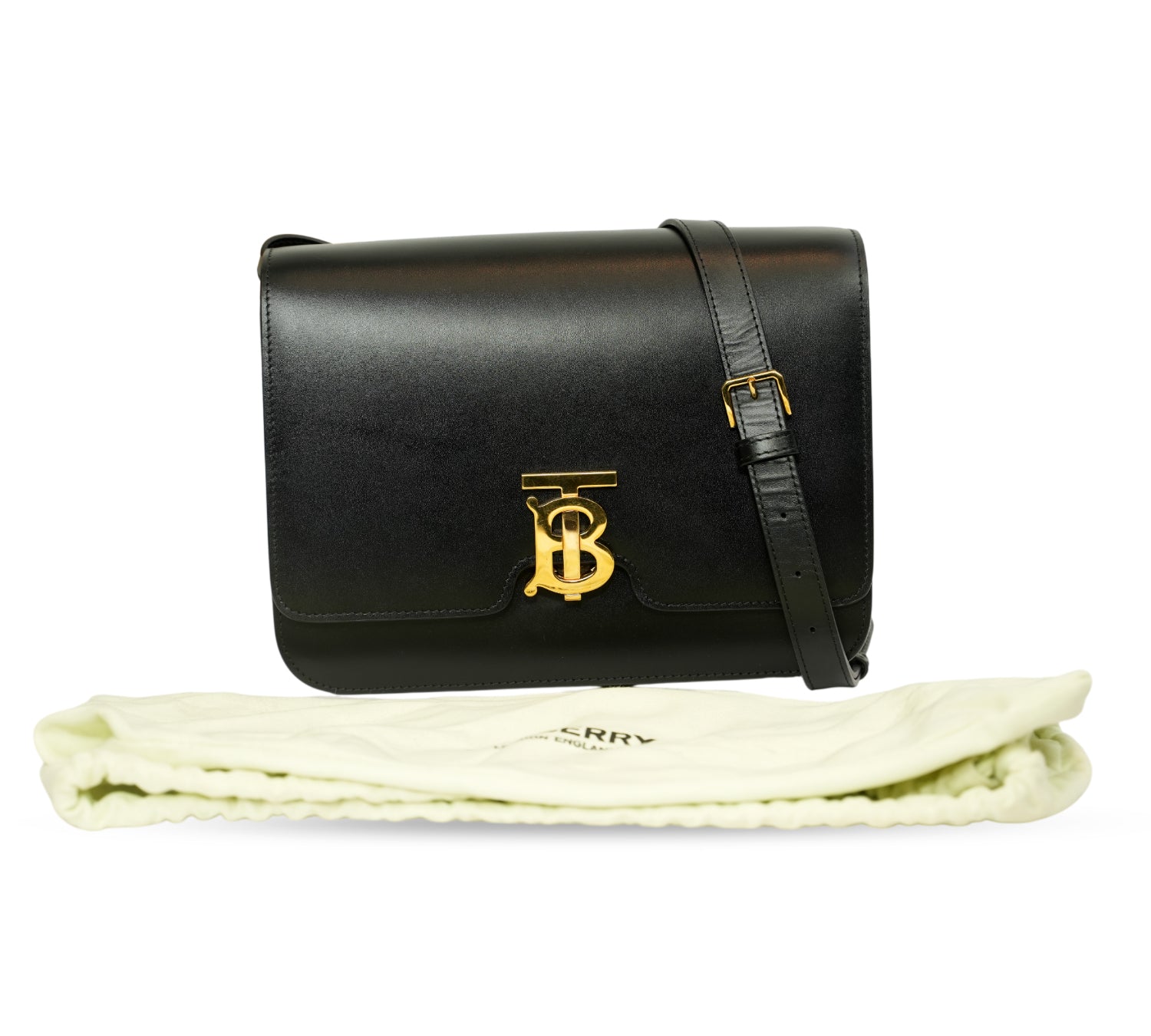 Black Small TB Leather Crossbody Bag