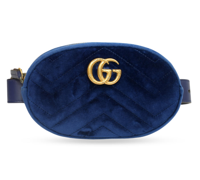 Cobalt Blue GG Marmont Matelassé Velvet Belt Bag