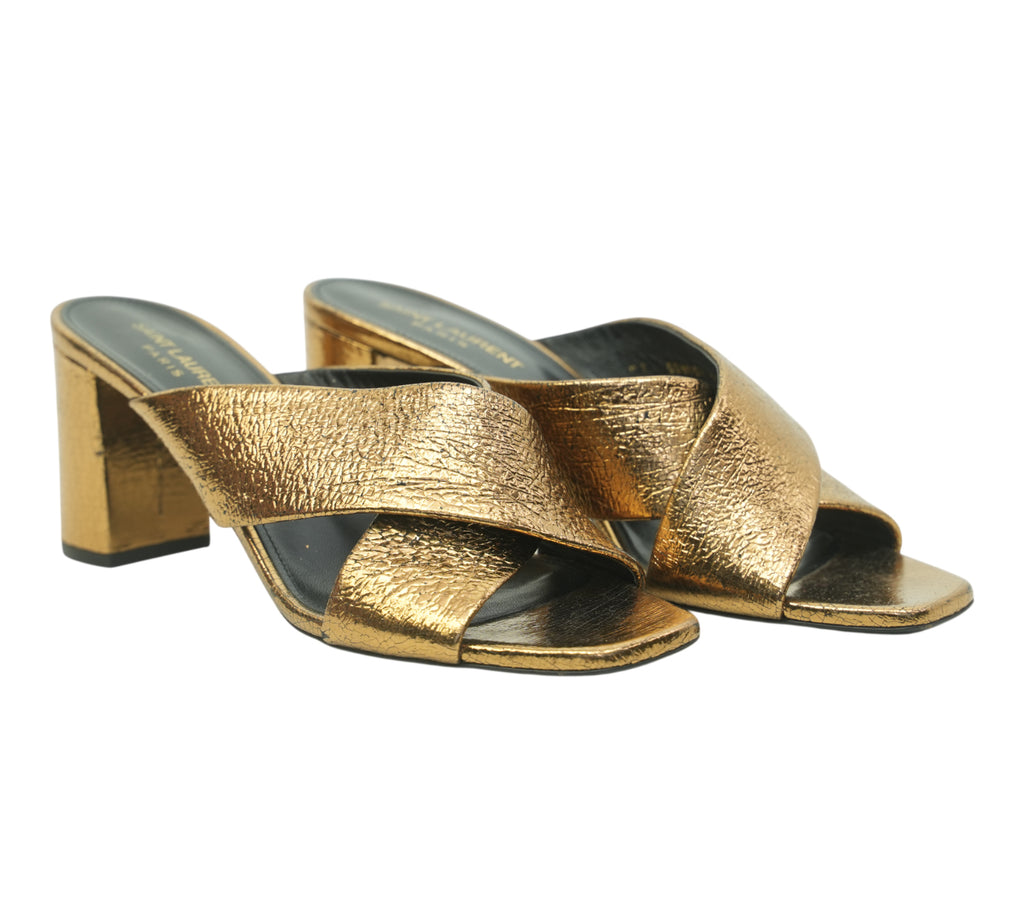 Loulou Metallic Leather Criss-Cross Mule Sandals Size 40 – Eur