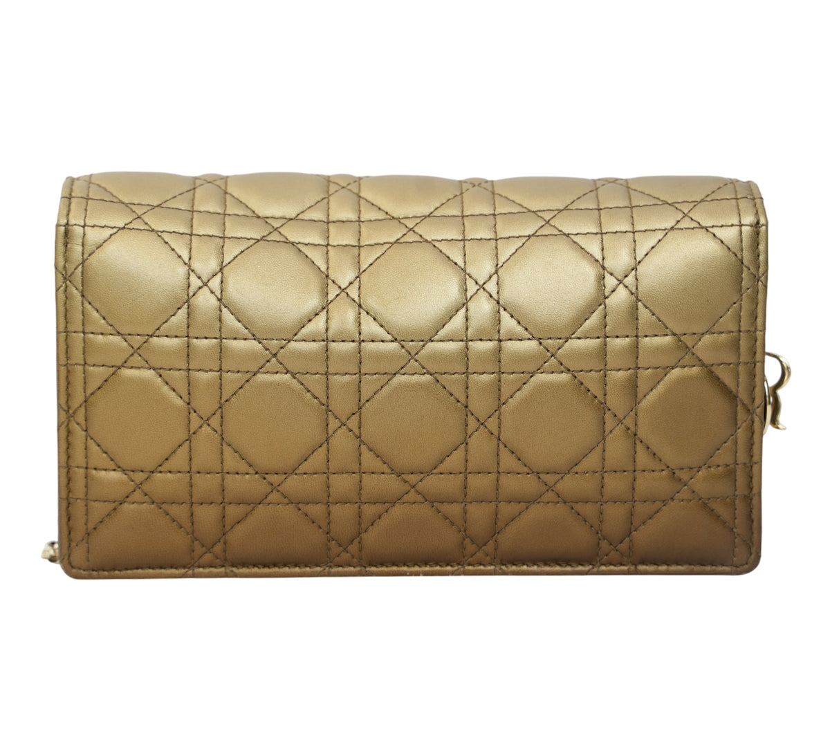 Christian Dior Metallic Lambskin Cannage Miss Dior Promenade Wallet On Chain