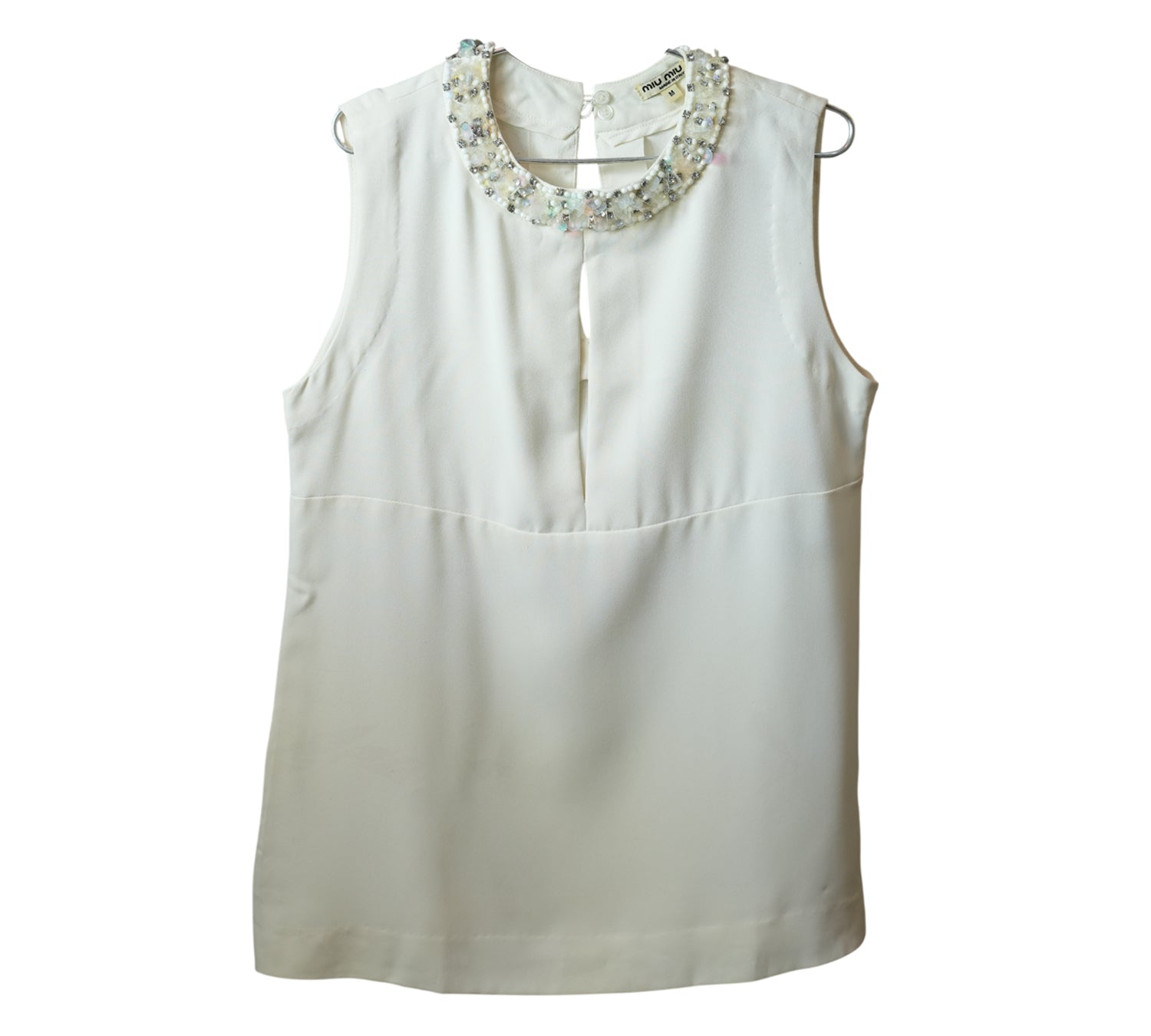 White Top With Embellished Neckline Size – M