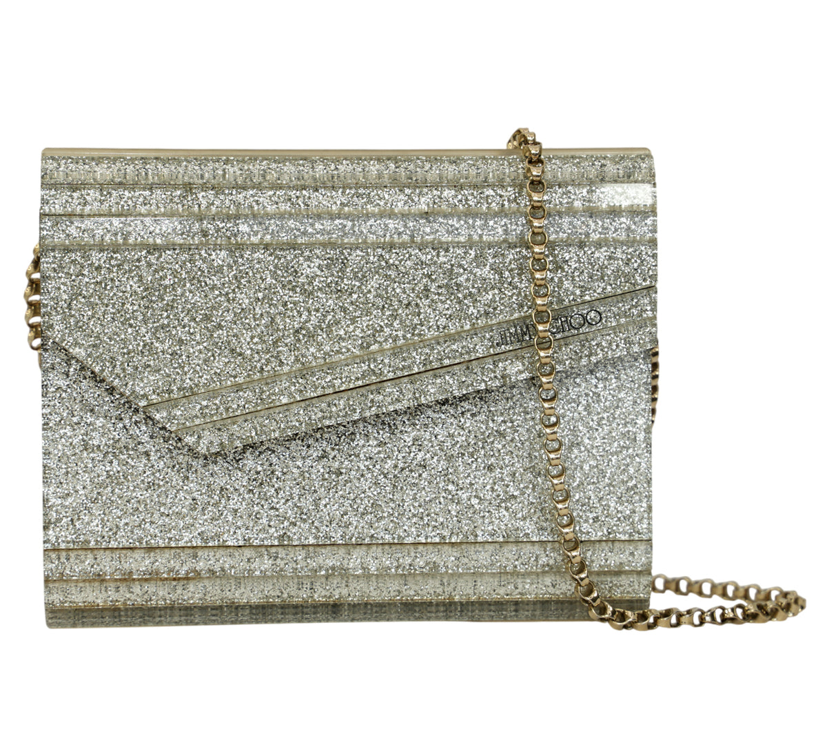 Jimmy Choo Candy Silver Glitter Acrylic Clutch Bag