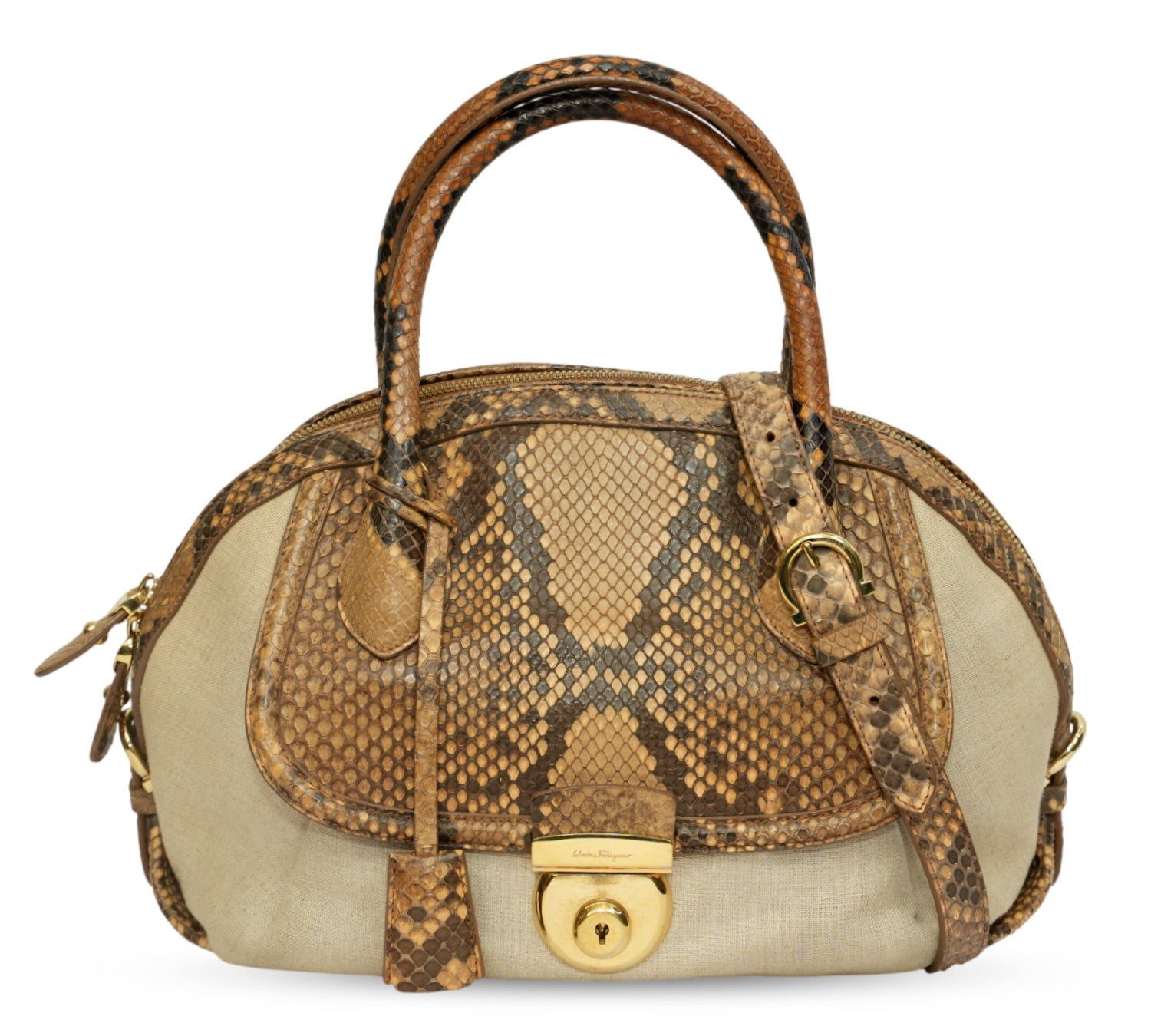 Fiamma Snakeskin & Canvas Handbag