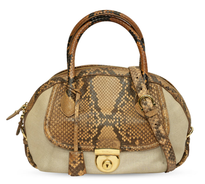 Fiamma Snakeskin & Canvas Handbag