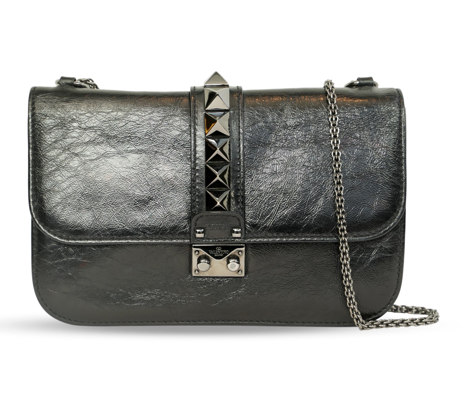 Black Crinkled Glam Lock Shoulder Bag