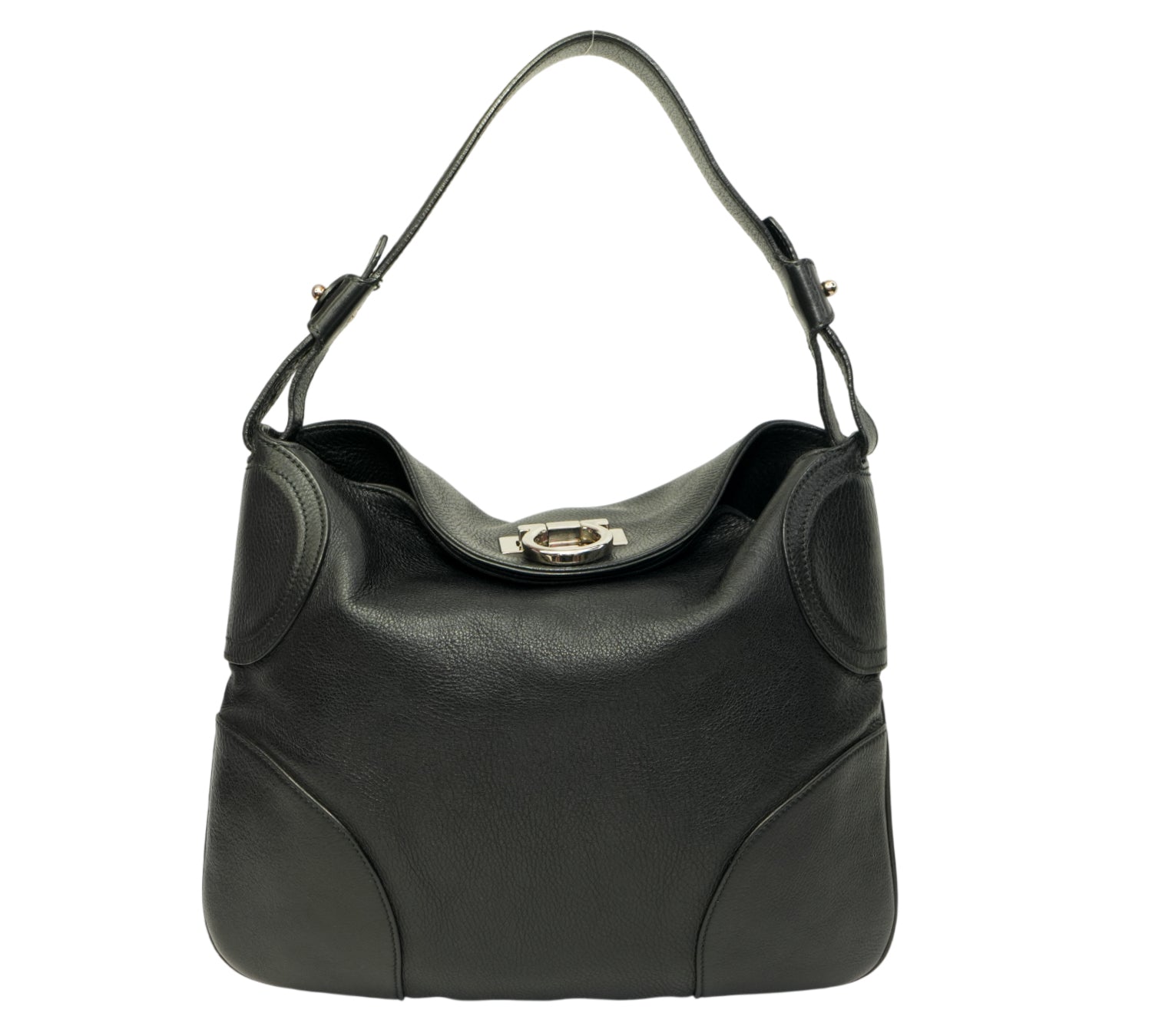 Black Gancini Pebbled Leather Hobo Bag