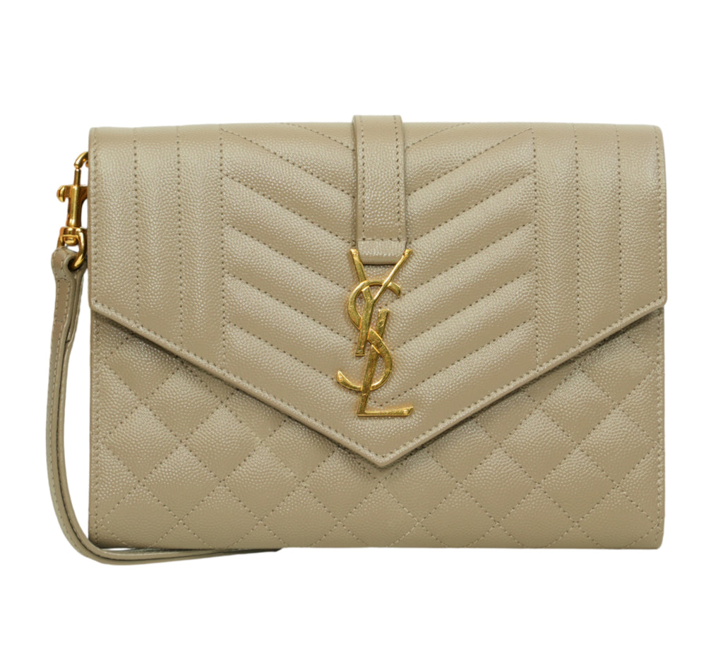 Dark Beige Mix Matelassé Grain De Poudre Envelope Flap Pouch