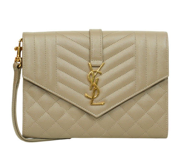 Dark Beige Mix Matelassé Grain De Poudre Envelope Flap Pouch