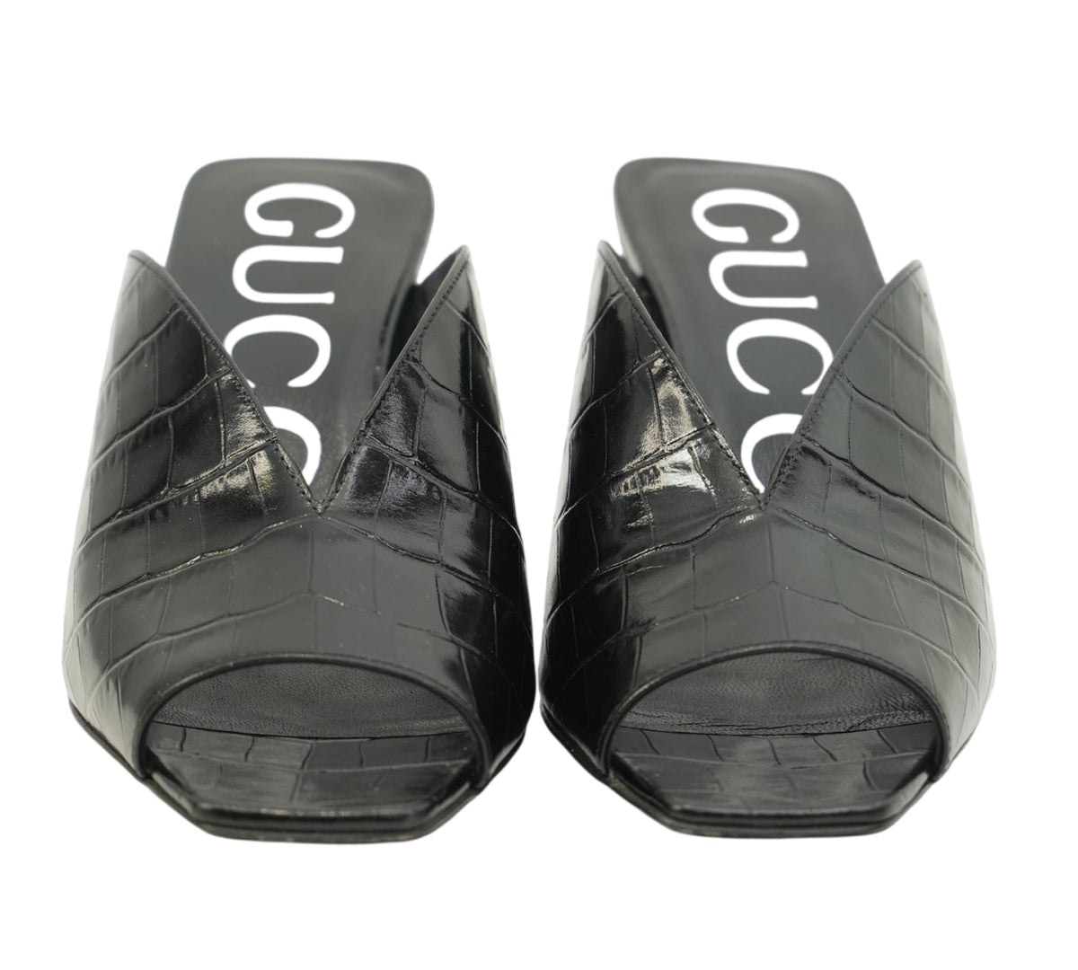 Gucci   Black Demi Croc-Effect Leather Mule Sandal Size 34.5 - Eur