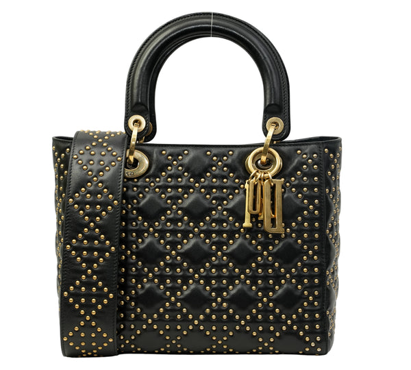 Black Supple Studded Medium Lady Dior Bag