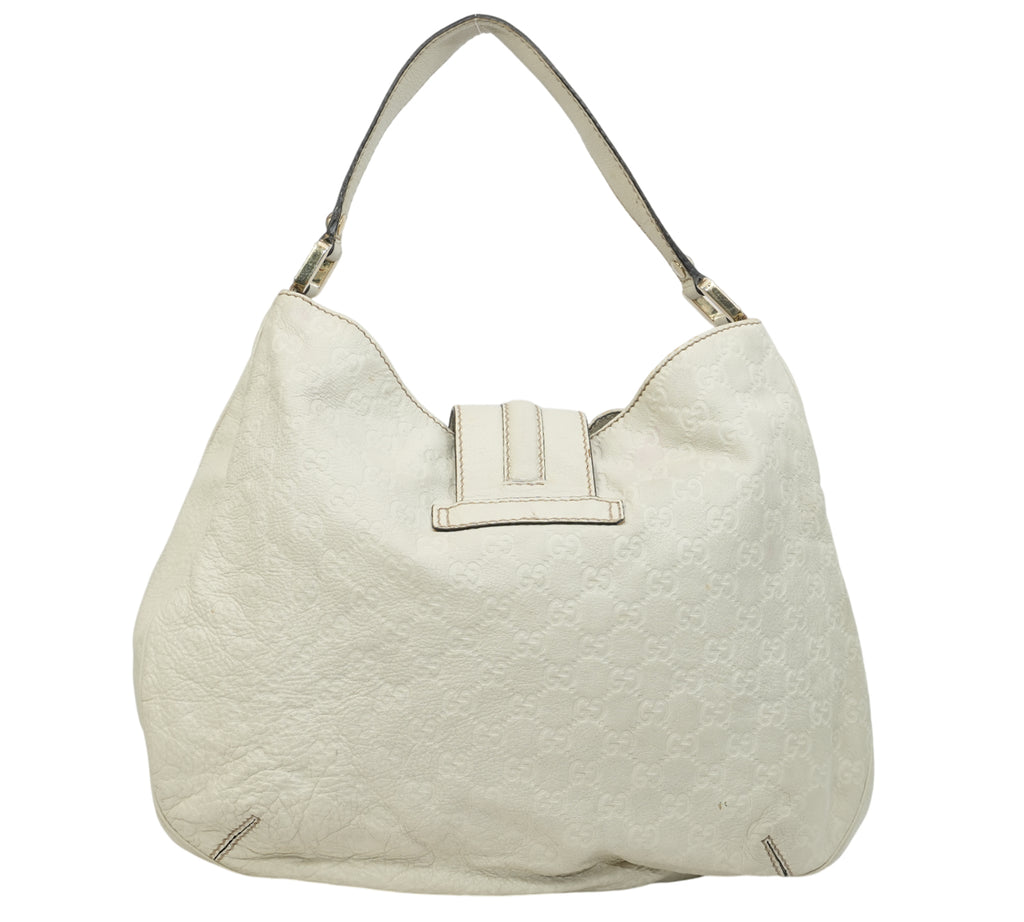 White Guccissima Leather New Ladies Web Large Hobo Bag
