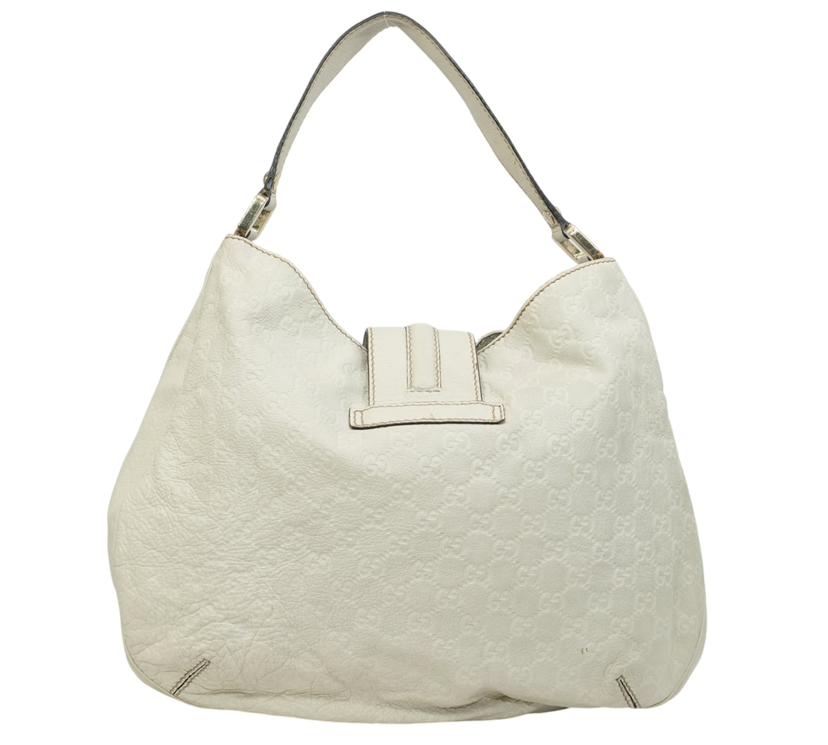 Gucci   White Guccissima Leather New Ladies Web Large Hobo Bag