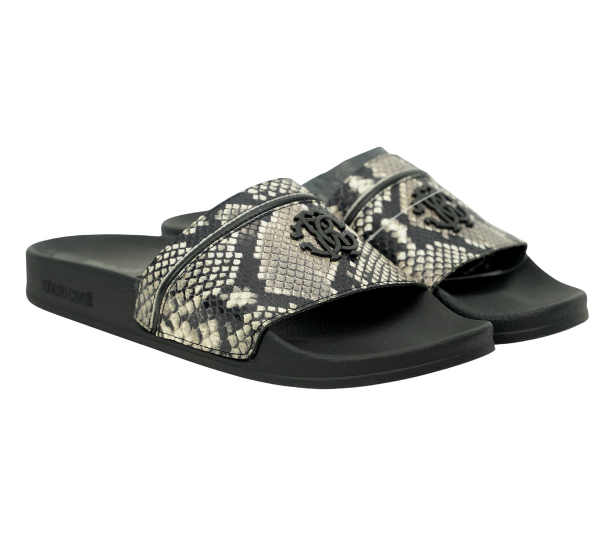 Roberto Cavalli Snakeskin Print Logo Slide Sandals Size 43 - Eur