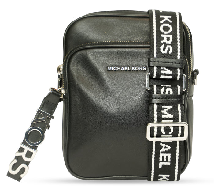Jet Set Medium Leather Logo Tape Crossbody Bag