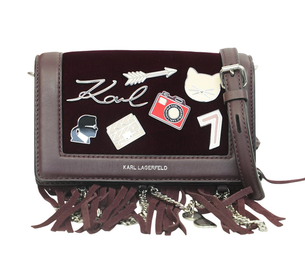 Burgundy K/Klassik Pins Fringe Crossbody Bag