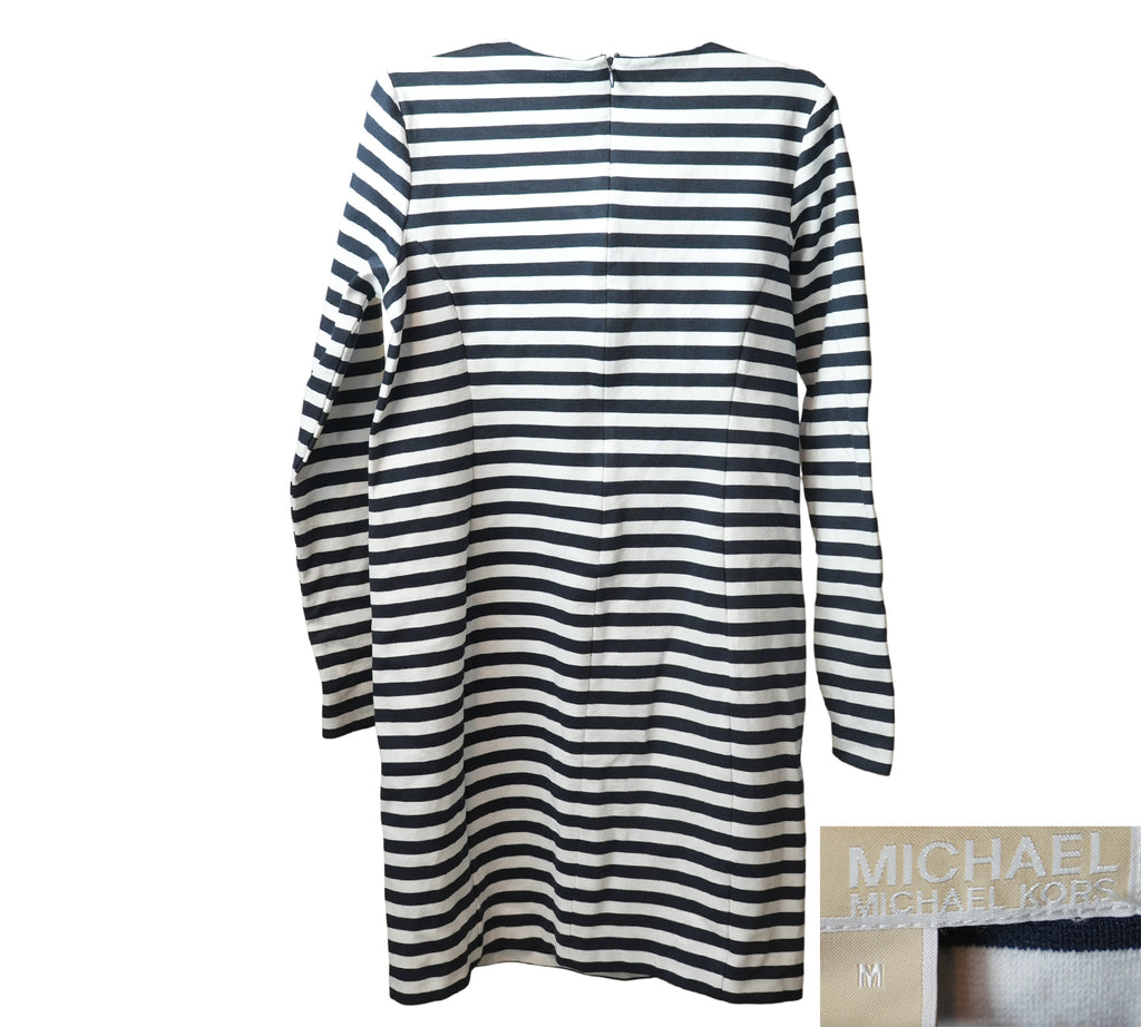 Black/White Zip-Detail Striped Dress Size – M