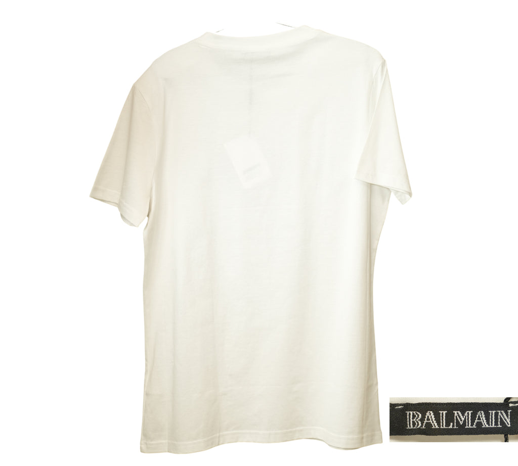 White Button-Detail Logo-Print Cotton T-Shirt Size - S
