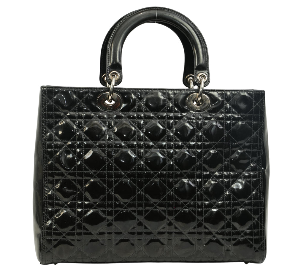 Black Patent Leather Cannage Large Lady Dior Bag