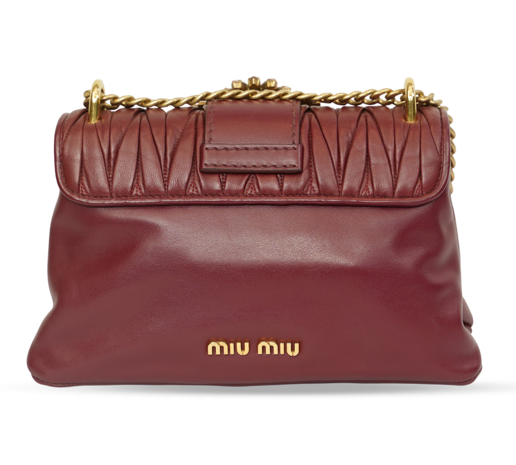 Burgundy Crystal-Embellished Matelassé Shoulder Bag