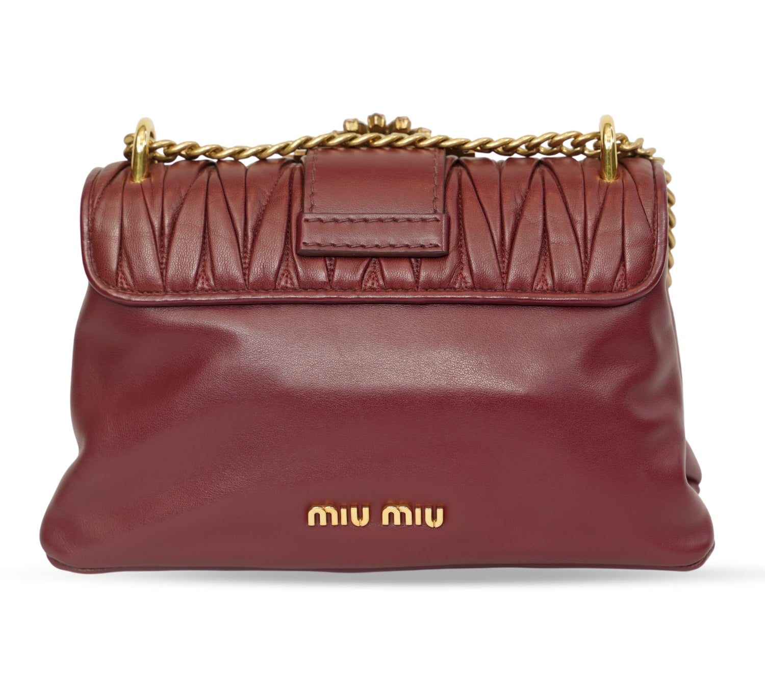 Burgundy Crystal-Embellished Matelassé Shoulder Bag