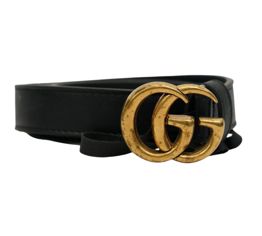 GG Marmont Black Leather Belt Size - 80 Cm
