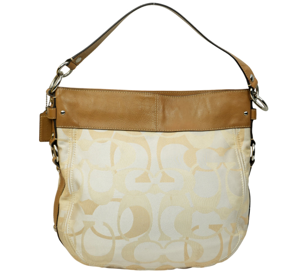 Brown/Beige Op Art Signature Fabric & Leather Zoe Hobo