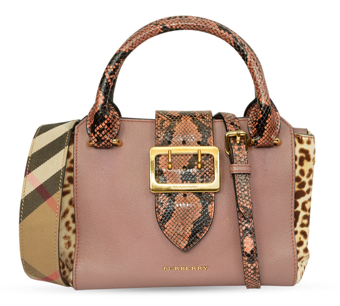 Mixed Leather & Exotic Python/Leopard Print Small Buckle Bag