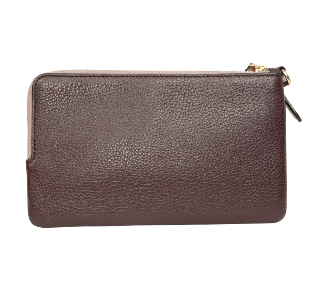 Beechwood/Plum Pebbled Leather Double Zip Wristlet