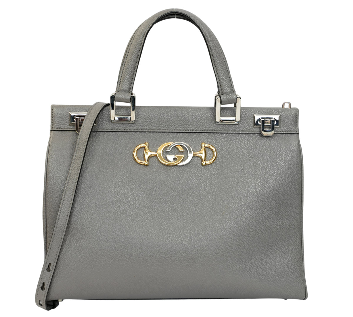 Gucci   Grey Grainy Leather Zumi Medium Tote Bag
