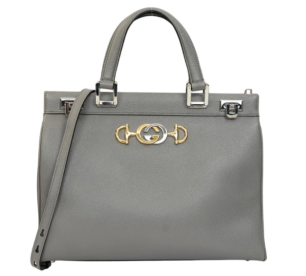 Grey Grainy Leather Zumi Medium Tote Bag