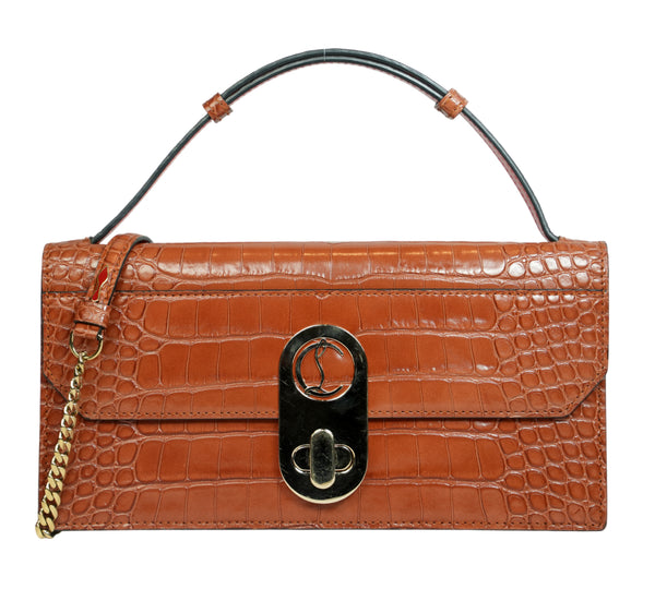 Cuoio Elisa Croc-Embossed Leather Baguette Bag