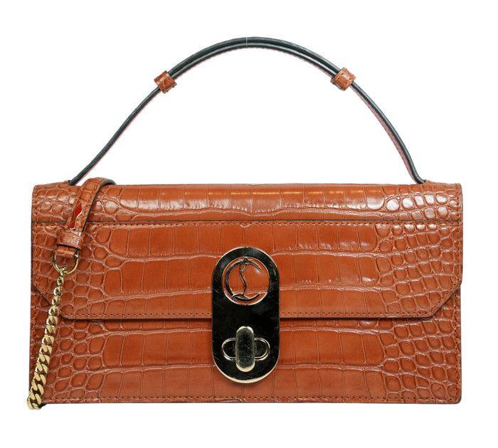 Cuoio Elisa Croc-Embossed Leather Baguette Bag