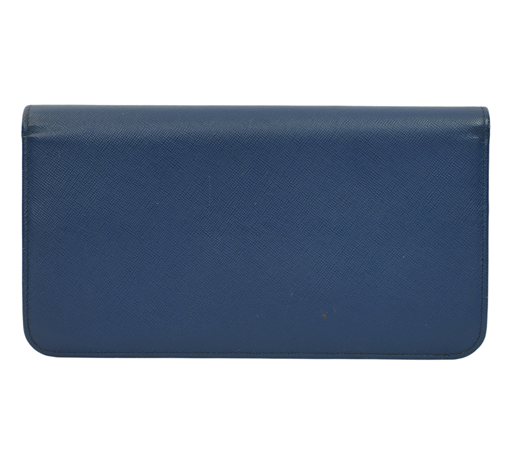 Navy Blue Saffiano Metal Leather Long Wallet