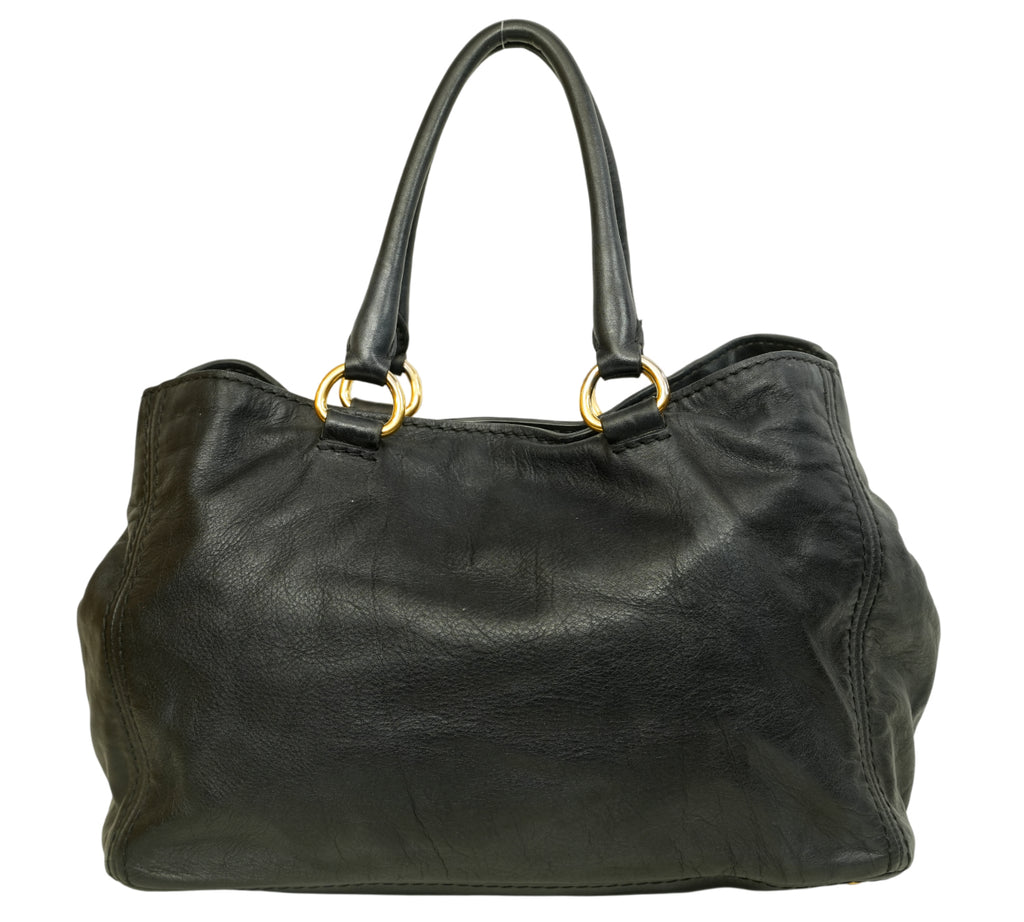 Black Vitello Daino Front Pocket Convertible Tote